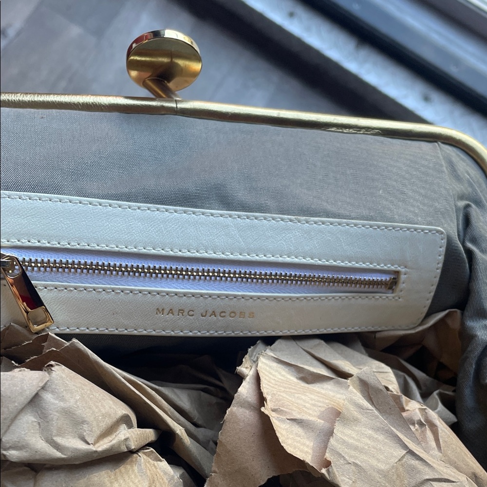 Marc Jacobs Cream Kiss-Lock Clutch with Gold Hardware